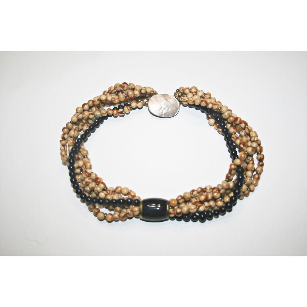 Vintage Tiger Coral and Black Coral Beaded Necklace